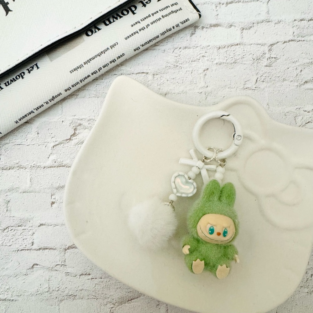 Green Kawaii Keychain with Pom Pom